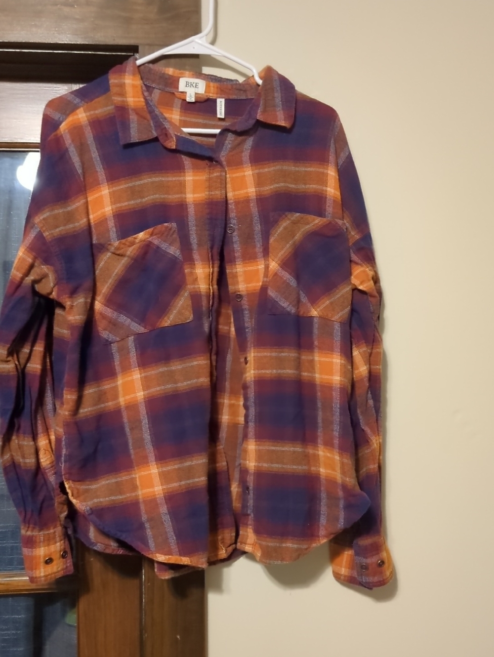 BKE Purple & Orange Plaid Button-Down Shirt